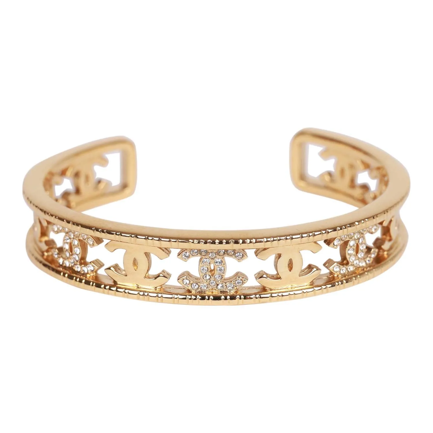 Chanel Crystal CC Gold Cuff Bracelet