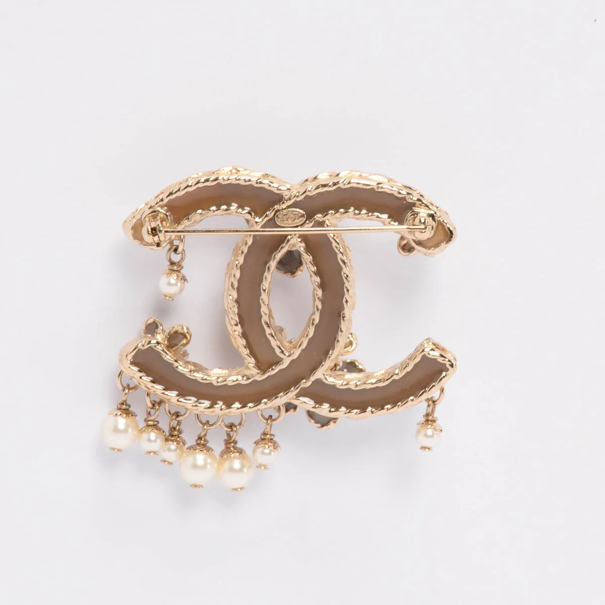 Chanel Light Gold Gripoix Flower & Pearl CC Brooch