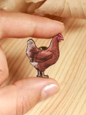 Chicken pin - wooden hen brooch