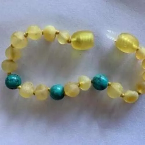 Child Bluebird Raw Honey Blue Turquoise Howlite Beads Baltic Amber Anklet Bracelet