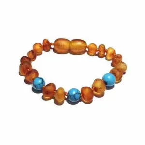 Child Bluebird Raw Honey Blue Turquoise Howlite Beads Baltic Amber Anklet Bracelet