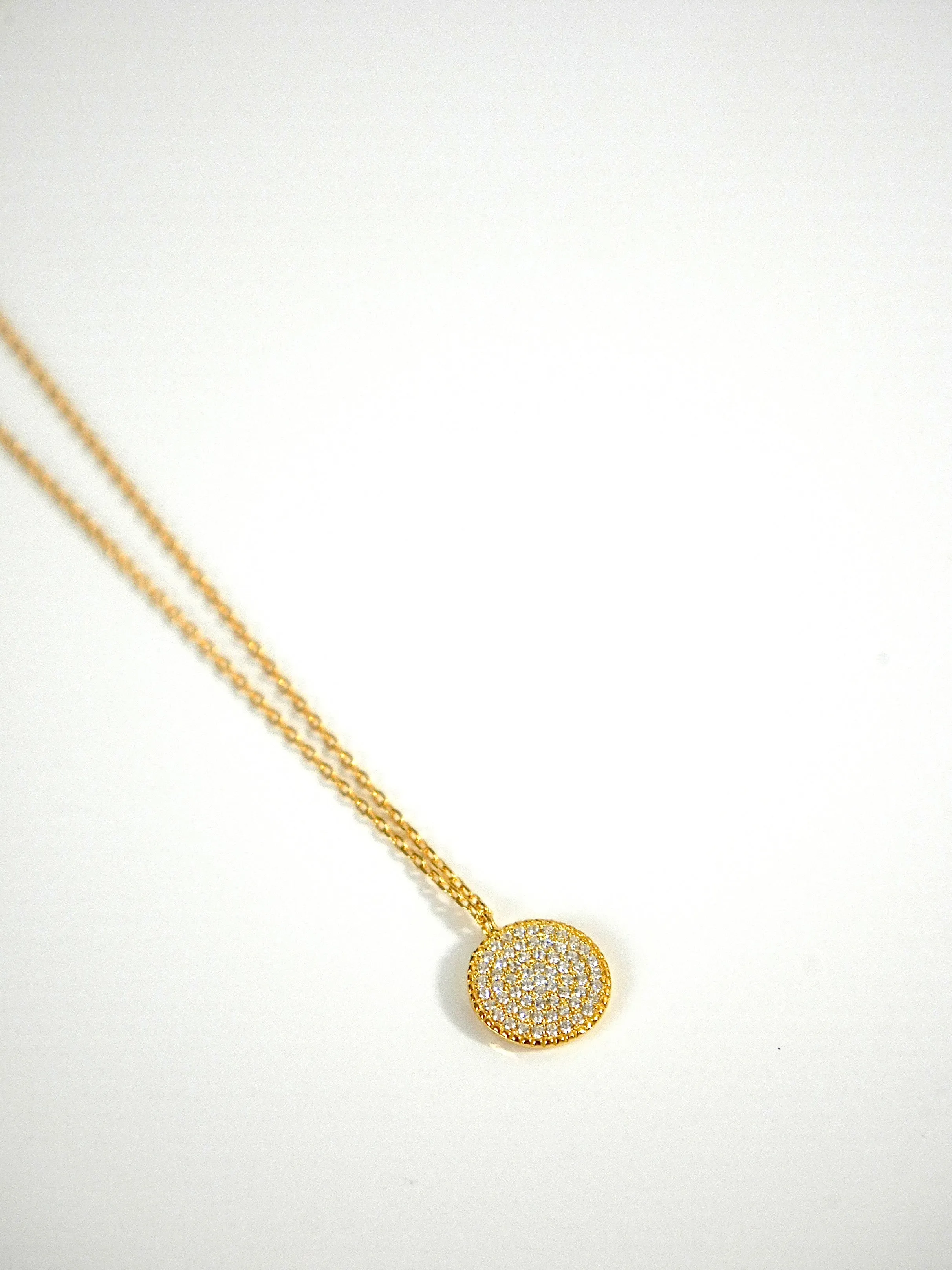 Circle Coin Necklace, Pave Diamond Cubic Zirconia .925 Sterling Silver Necklace