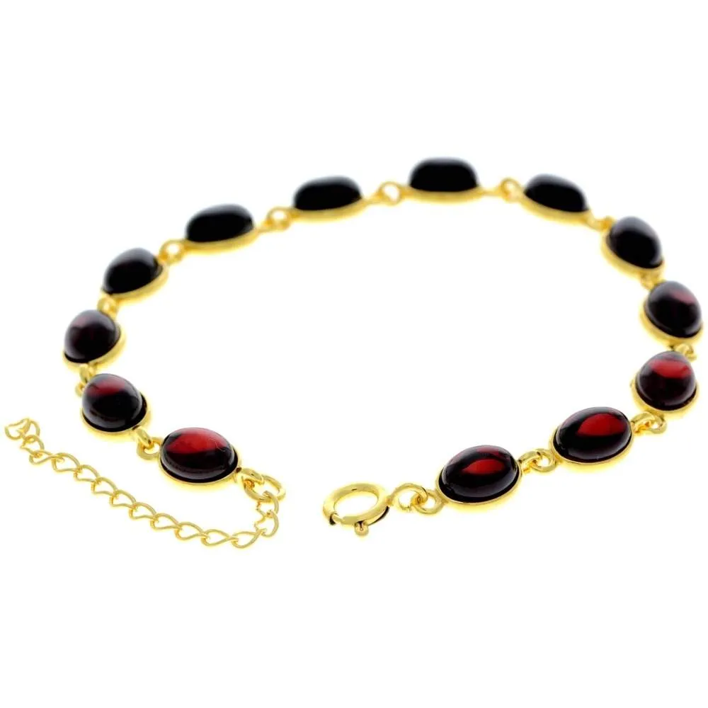 Classic 925 Sterling Silver Gold Plated with 22 Carat Gold 19 cm   4.5 cm Link Bracelet set with Genuine Baltic Amber Gemstones - MG501