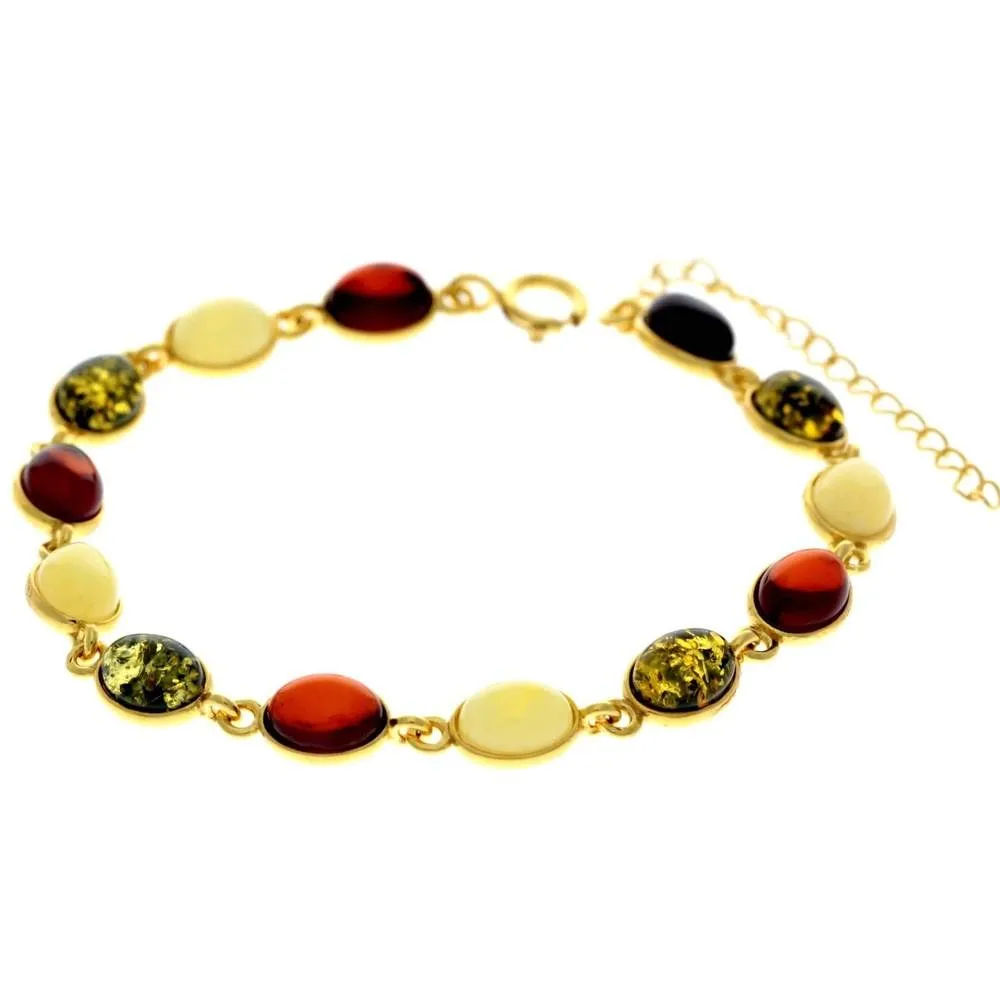 Classic 925 Sterling Silver Gold Plated with 22 Carat Gold 19 cm   4.5 cm Link Bracelet set with Genuine Baltic Amber Gemstones - MG501