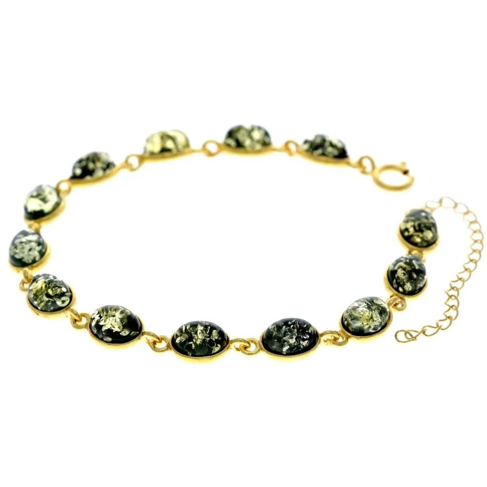 Classic 925 Sterling Silver Gold Plated with 22 Carat Gold 19 cm   4.5 cm Link Bracelet set with Genuine Baltic Amber Gemstones - MG501