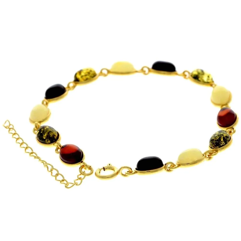 Classic 925 Sterling Silver Gold Plated with 22 Carat Gold 19 cm   4.5 cm Link Bracelet set with Genuine Baltic Amber Gemstones - MG501