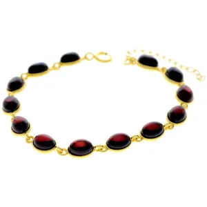 Classic 925 Sterling Silver Gold Plated with 22 Carat Gold 19 cm   4.5 cm Link Bracelet set with Genuine Baltic Amber Gemstones - MG501