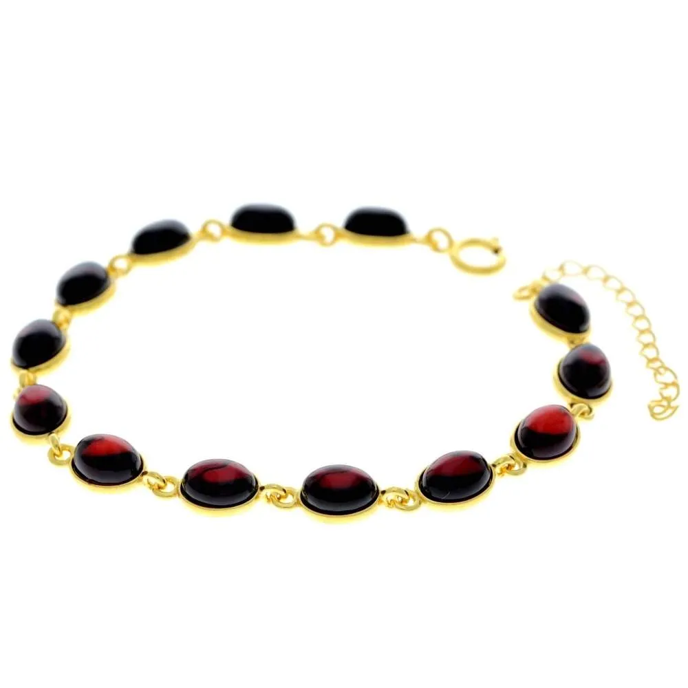 Classic 925 Sterling Silver Gold Plated with 22 Carat Gold 19 cm   4.5 cm Link Bracelet set with Genuine Baltic Amber Gemstones - MG501