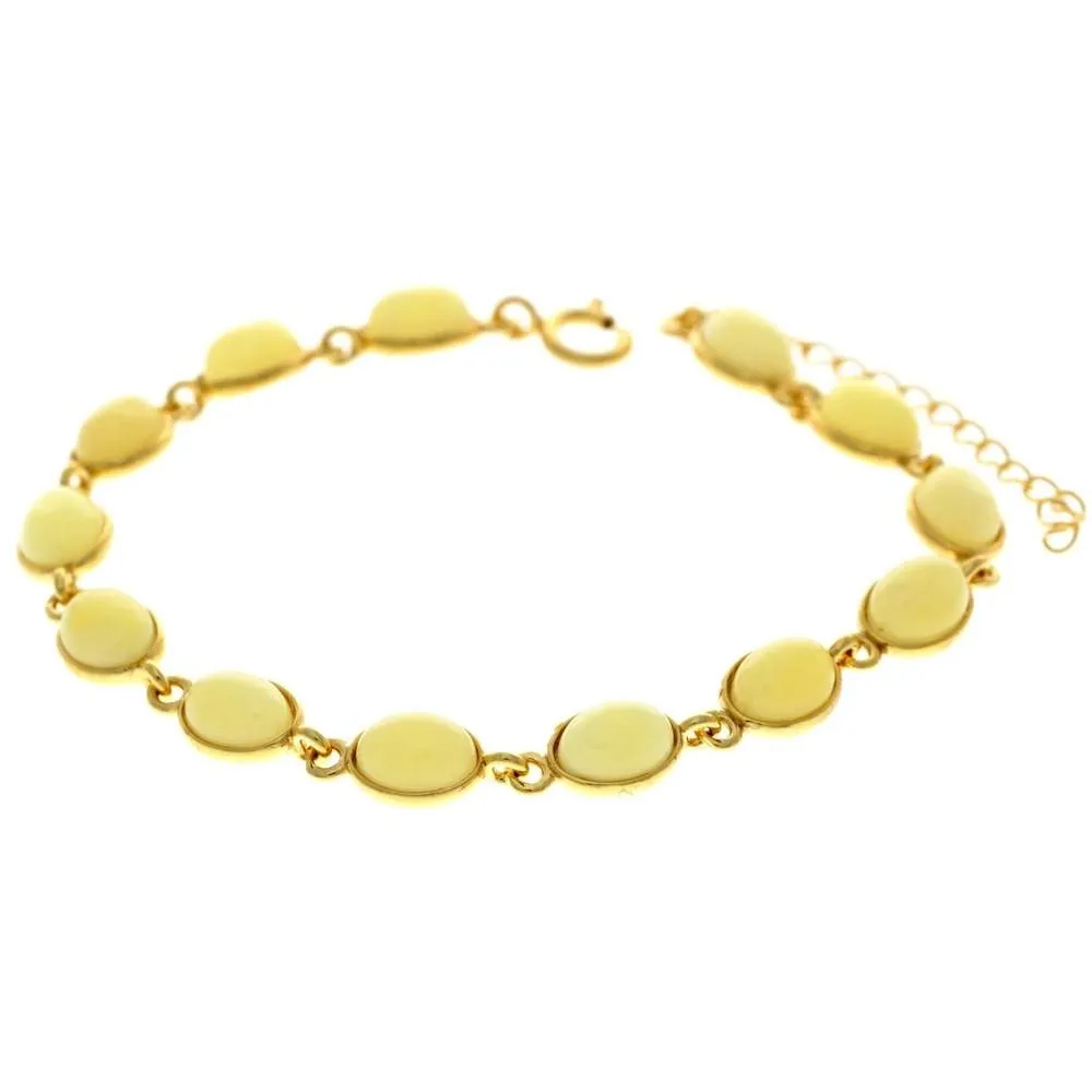 Classic 925 Sterling Silver Gold Plated with 22 Carat Gold 19 cm   4.5 cm Link Bracelet set with Genuine Baltic Amber Gemstones - MG501