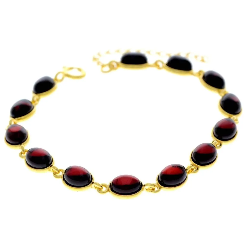 Classic 925 Sterling Silver Gold Plated with 22 Carat Gold 19 cm   4.5 cm Link Bracelet set with Genuine Baltic Amber Gemstones - MG501