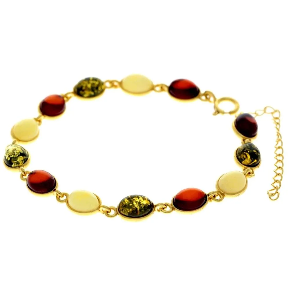 Classic 925 Sterling Silver Gold Plated with 22 Carat Gold 19 cm   4.5 cm Link Bracelet set with Genuine Baltic Amber Gemstones - MG501