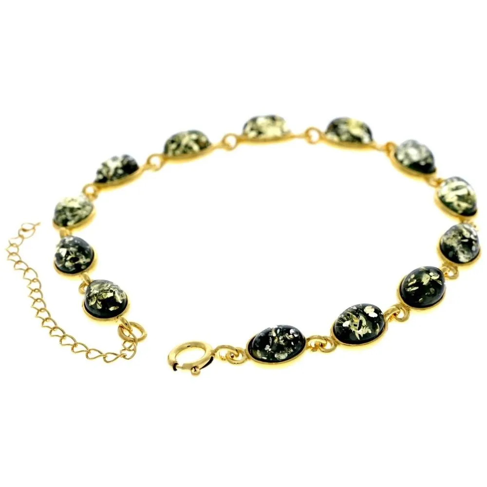 Classic 925 Sterling Silver Gold Plated with 22 Carat Gold 19 cm   4.5 cm Link Bracelet set with Genuine Baltic Amber Gemstones - MG501