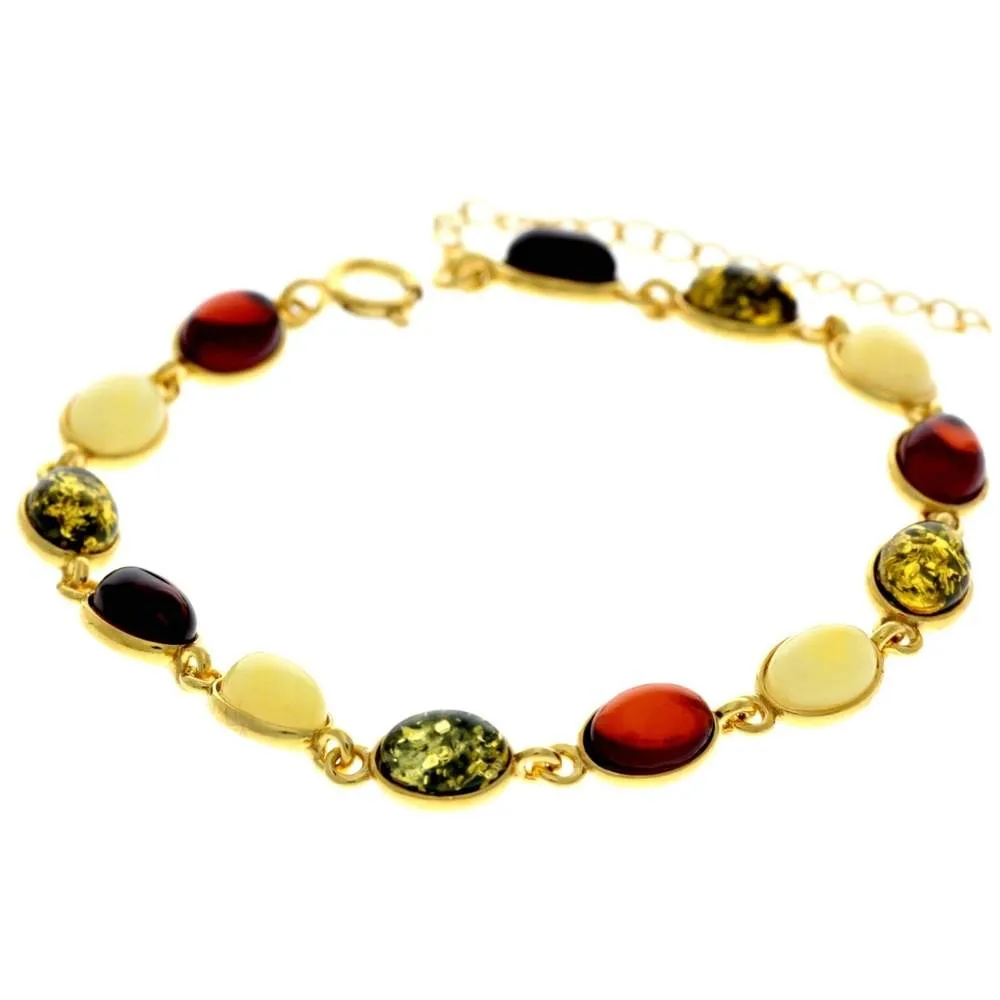 Classic 925 Sterling Silver Gold Plated with 22 Carat Gold 19 cm   4.5 cm Link Bracelet set with Genuine Baltic Amber Gemstones - MG501