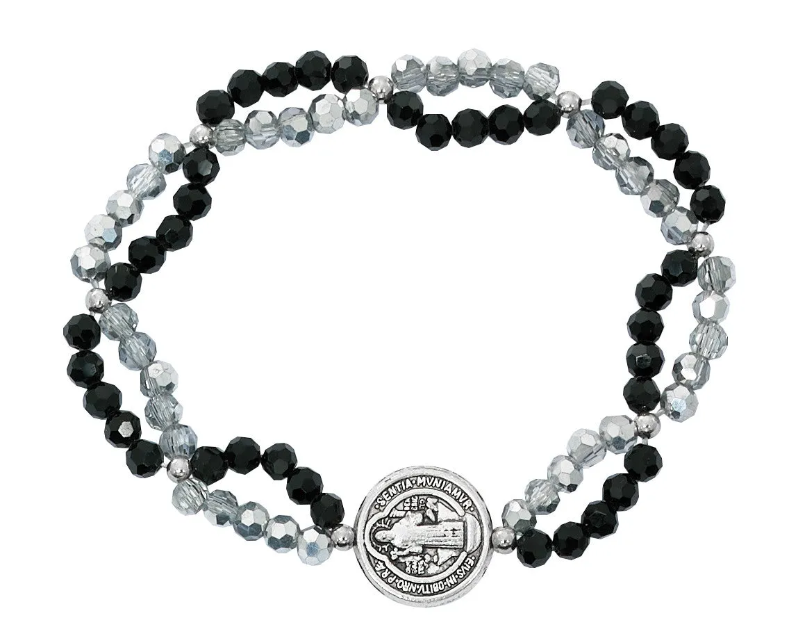 CRYSTAL/BLACK ST BENEDICT STRETCH  BRACELET-BR131C