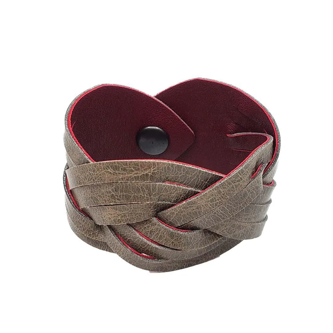 Cuff - Braid Reversible (Cranberry Red and Gray Taupe) by Oliotto