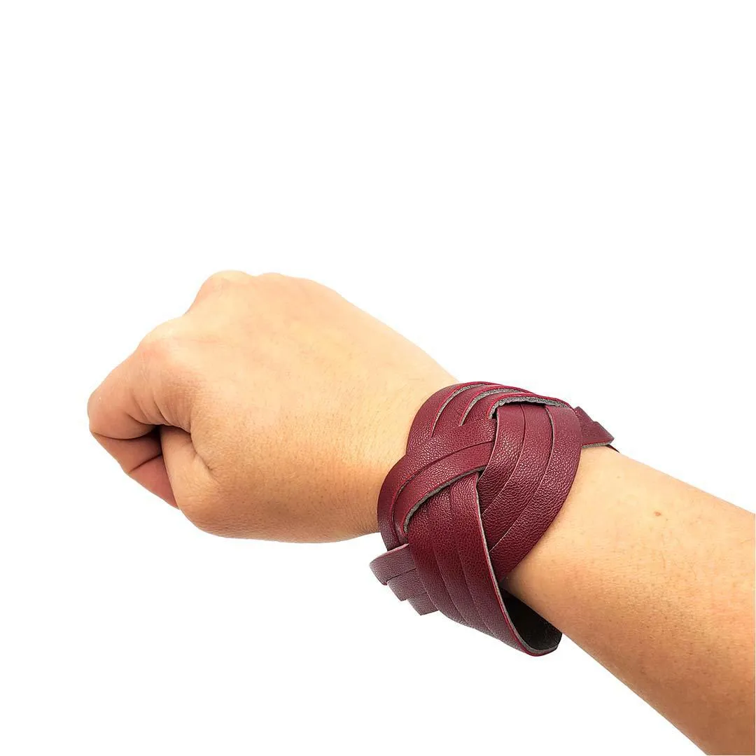 Cuff - Braid Reversible (Cranberry Red and Gray Taupe) by Oliotto