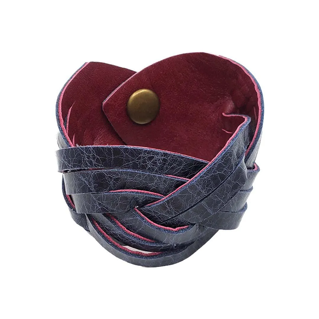 Cuff - Braid Reversible (Cranberry Red and Midnight Blue) by Oliotto