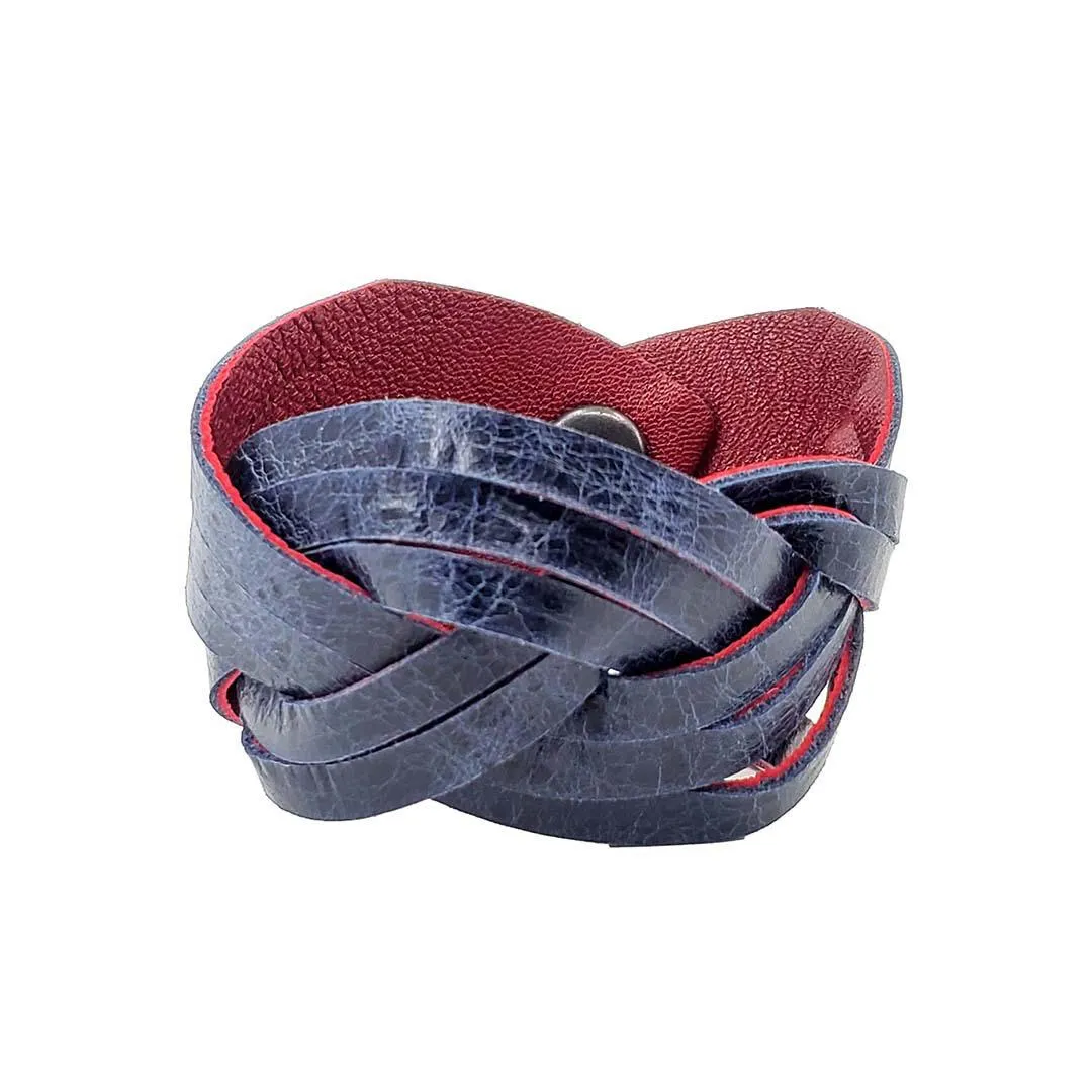 Cuff - Braid Reversible (Cranberry Red and Midnight Blue) by Oliotto