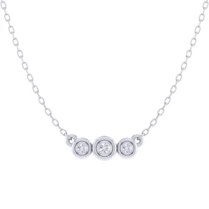 Curved Three Stone Bar 1/20 Cttw Natural Diamond Pendant Necklace set in 925 Sterling Silver