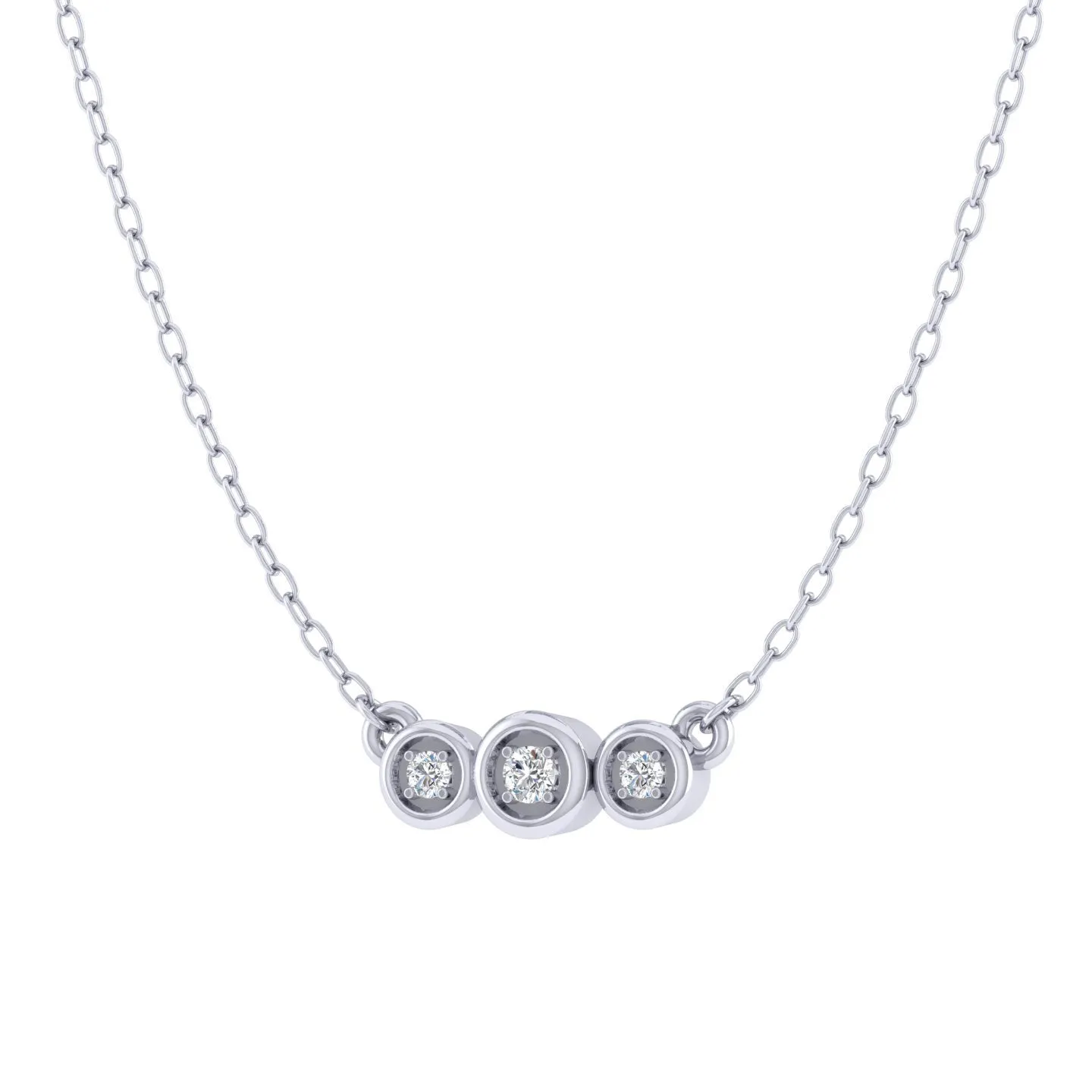 Curved Three Stone Bar 1/20 Cttw Natural Diamond Pendant Necklace set in 925 Sterling Silver