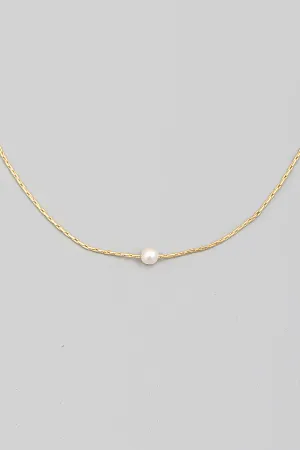 Dainty Single White Bead Gold Necklace