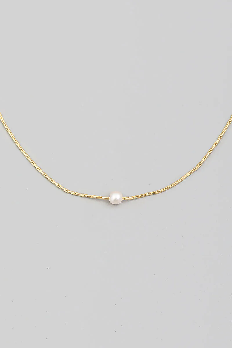 Dainty Single White Bead Gold Necklace