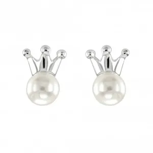 Dew Sterling Silver Freshwater Pearl and Crown Stud Earrings 38301FP028