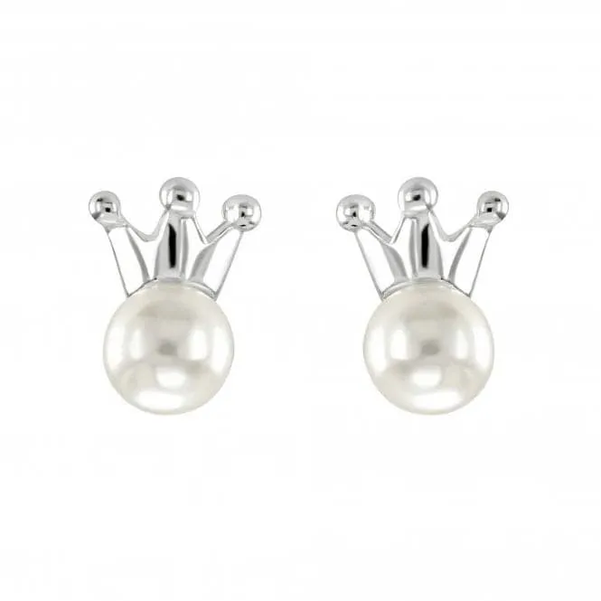 Dew Sterling Silver Freshwater Pearl and Crown Stud Earrings 38301FP028