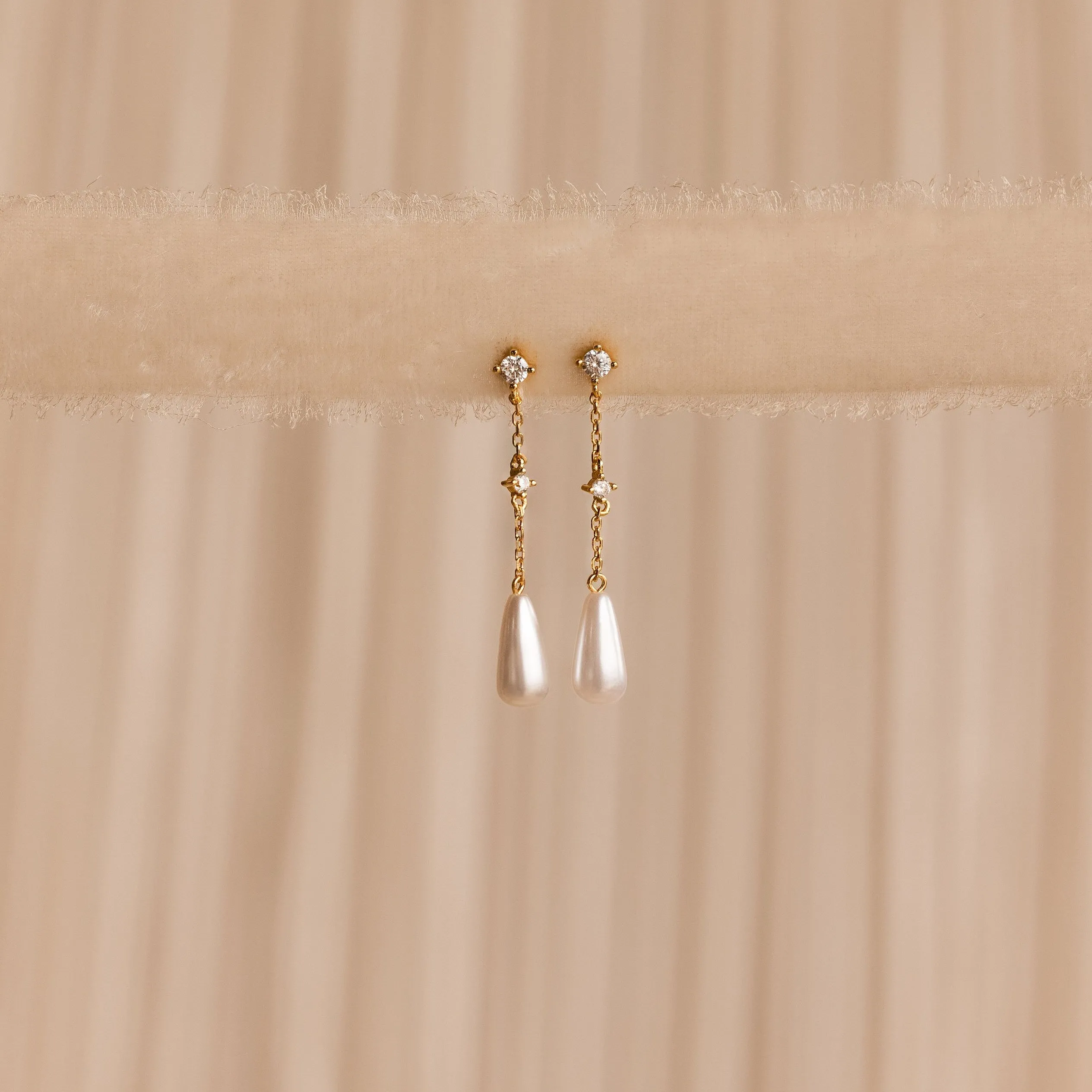 Diamond Pearl Chain Earrings