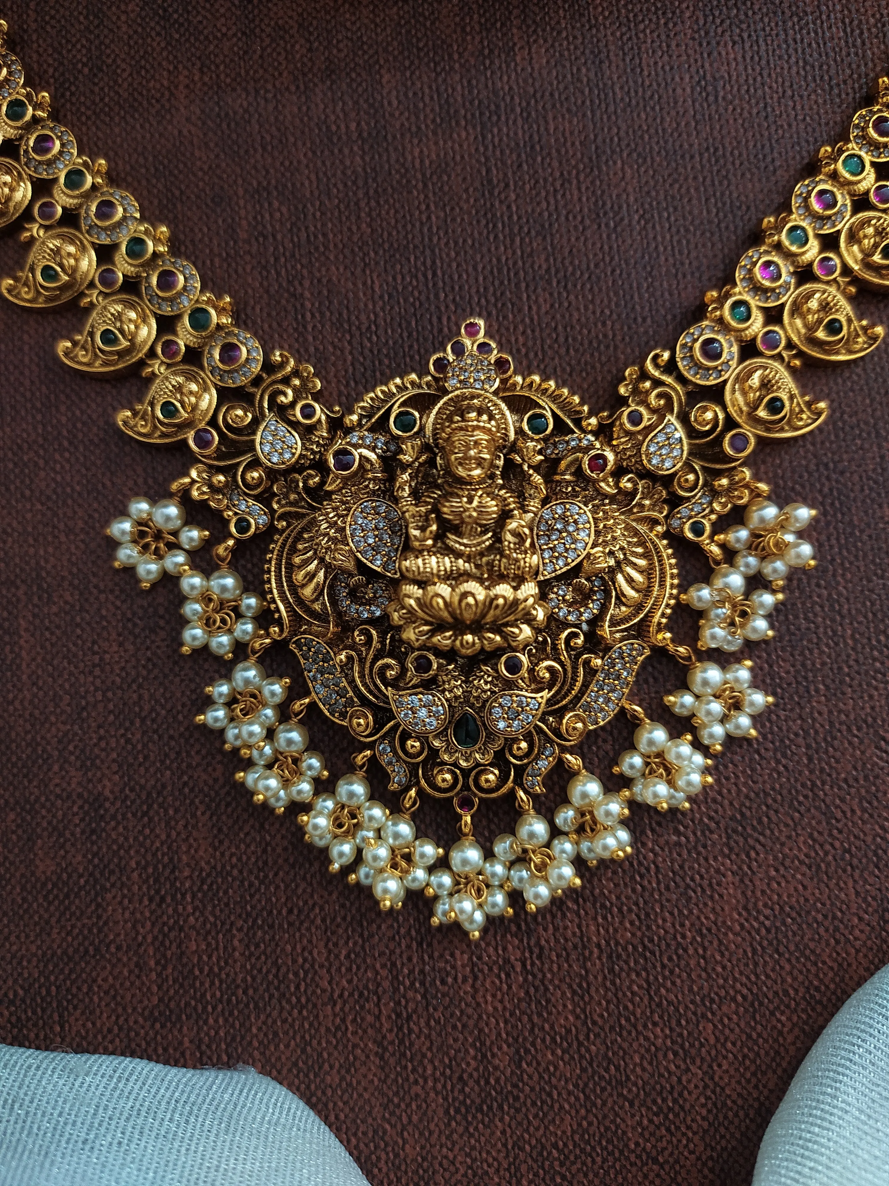 Divine Elegance: Antique Peacock Design Necklace Set with Goddess Lakshmi Pendant