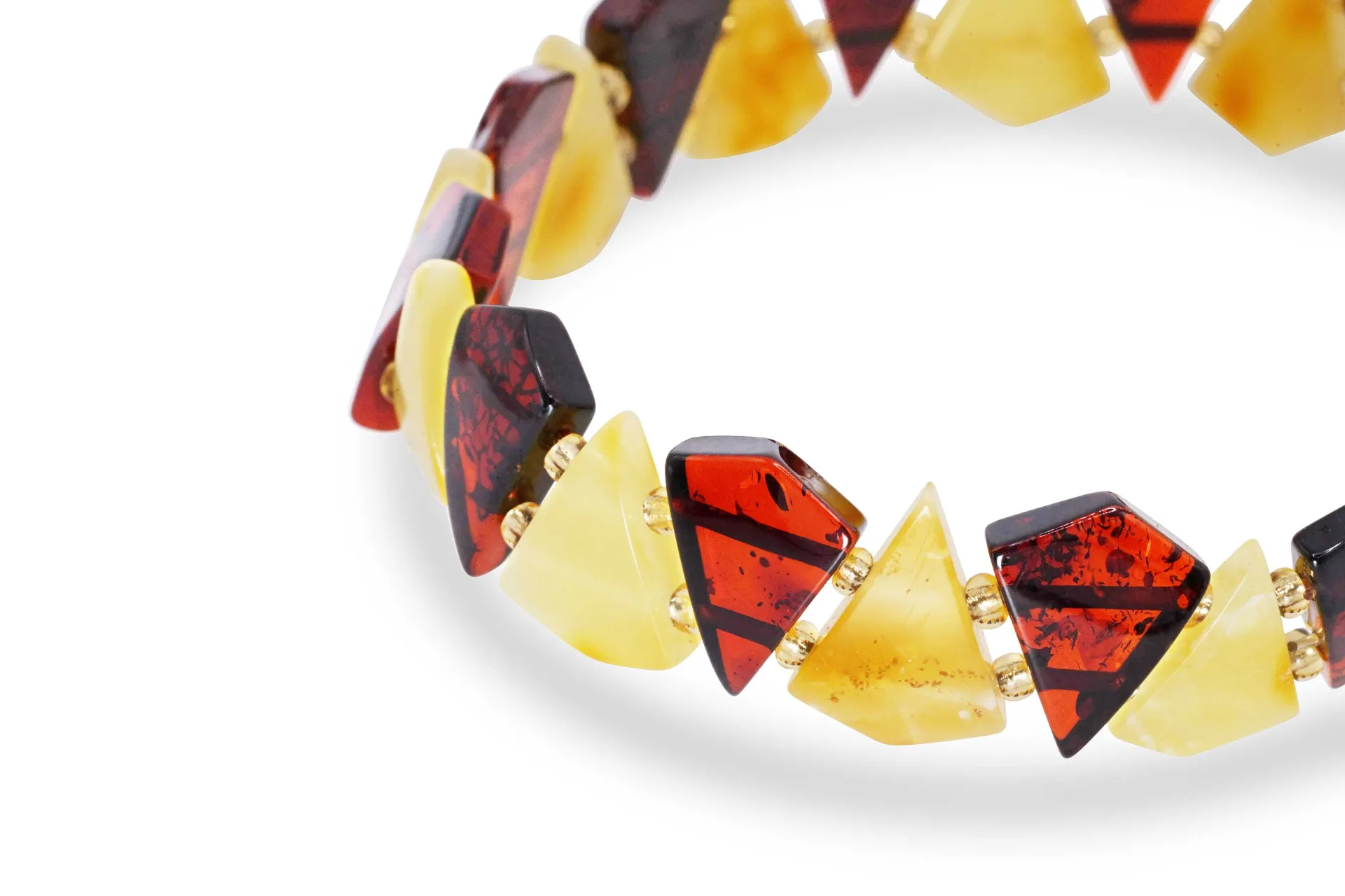 Edgy RAW Cherry and Butterscotch Amber Triangle Bracelet - Unique Amber Jewellery