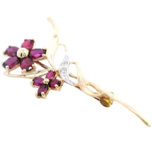 Elegant 9ct Yellow Gold Brooch with Synthetic Ruby & Diamonds Sustainable Luxury