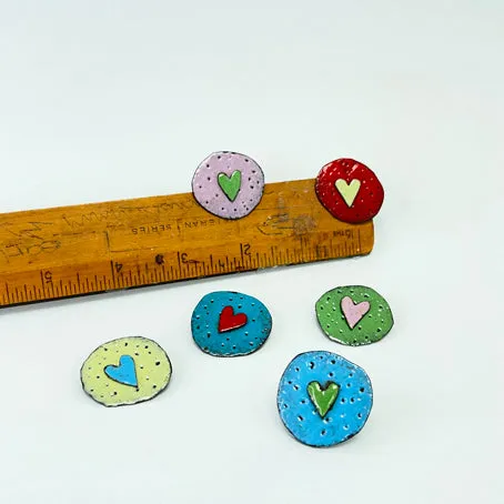 Enamel heart brooch - red / lime