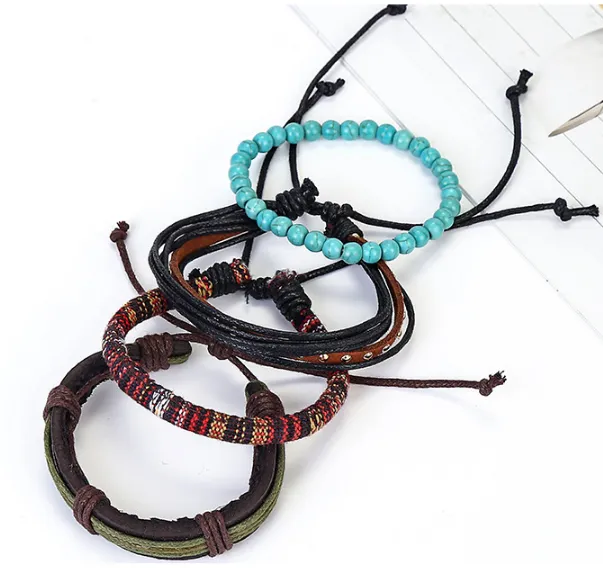 European and American simple vintage suit bracelet knitted cowhide bracelet men's leather bracelet