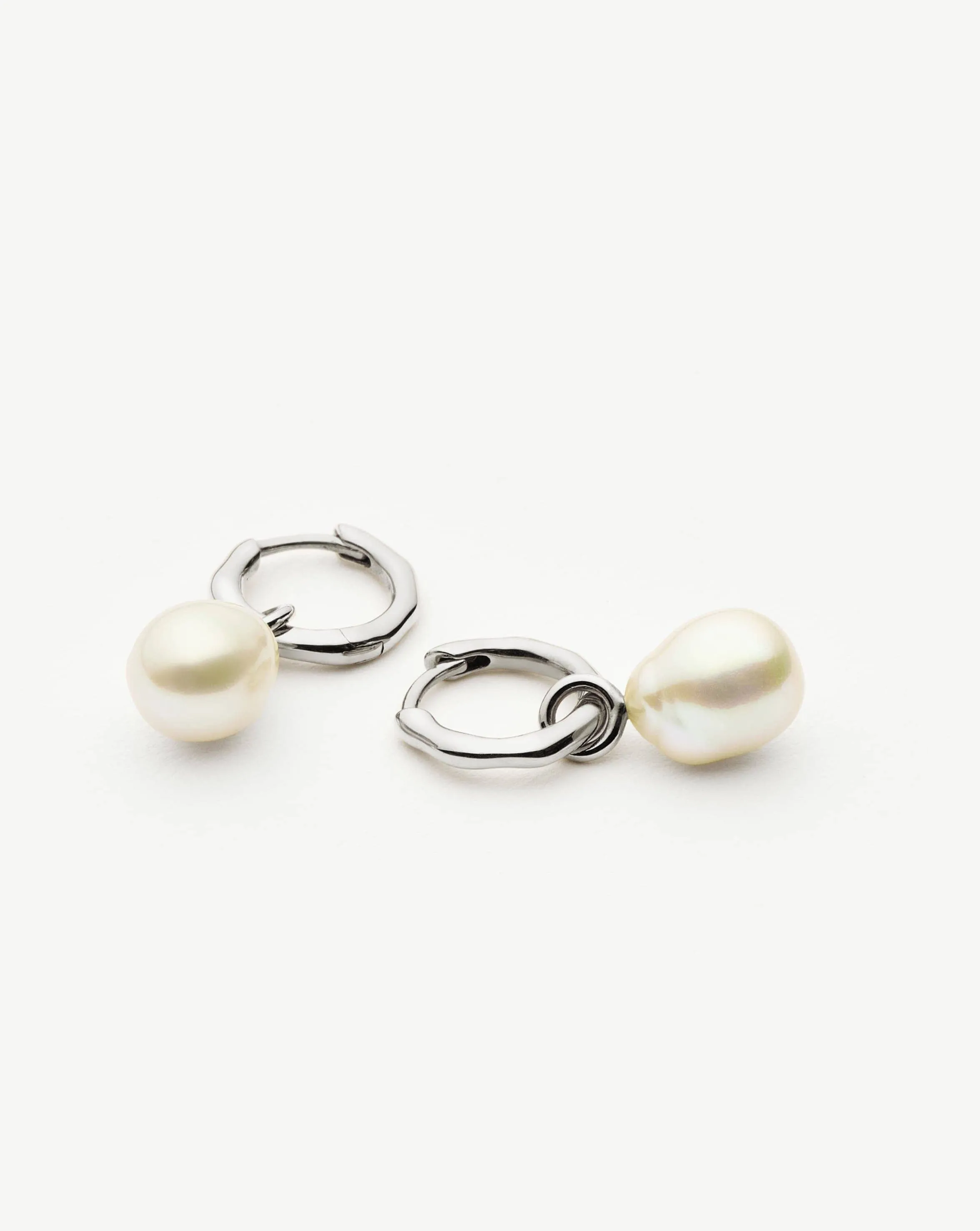 Fine Baroque Pearl Organic Hoop Earrings | 14k Solid White Gold/Pearl