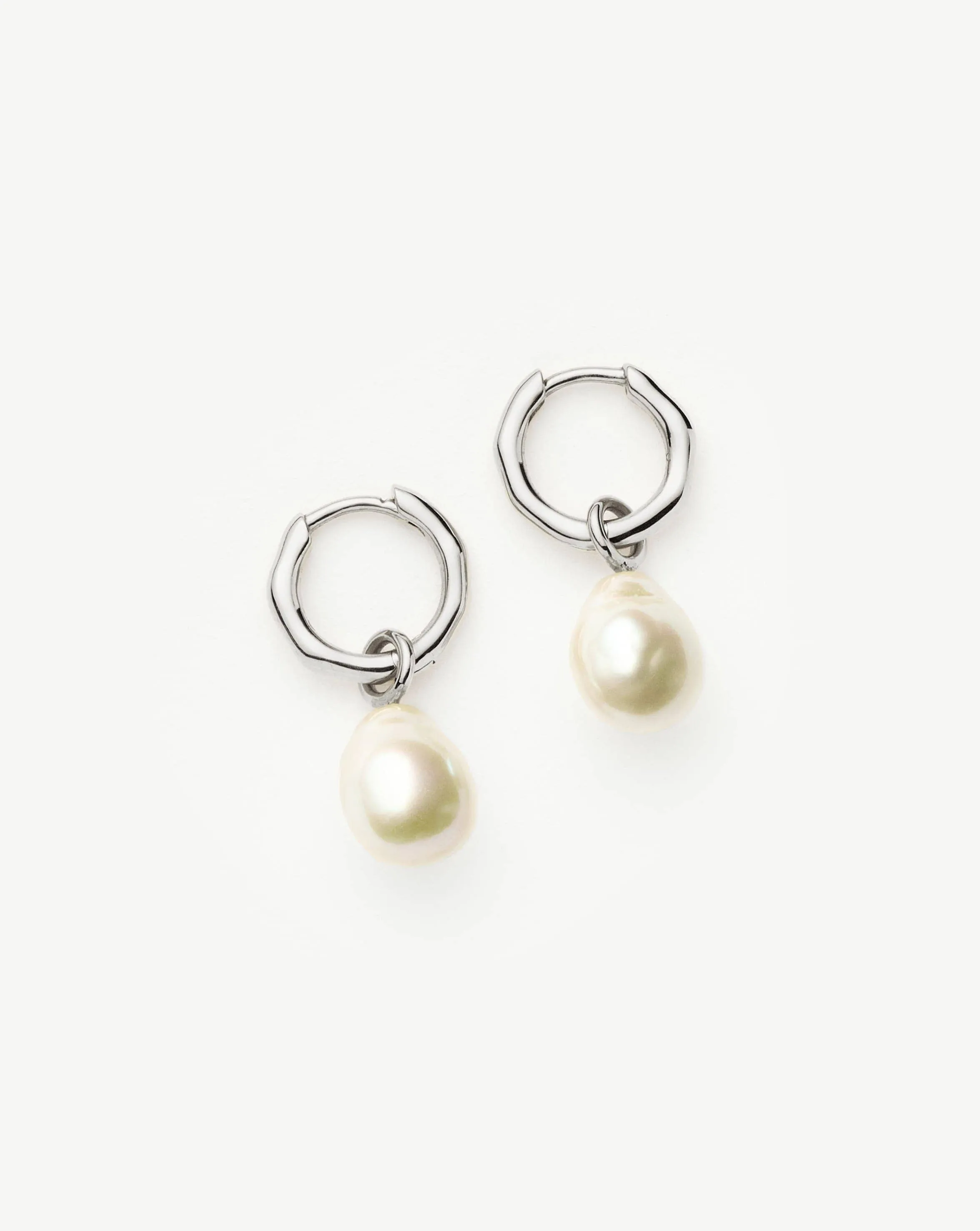 Fine Baroque Pearl Organic Hoop Earrings | 14k Solid White Gold/Pearl