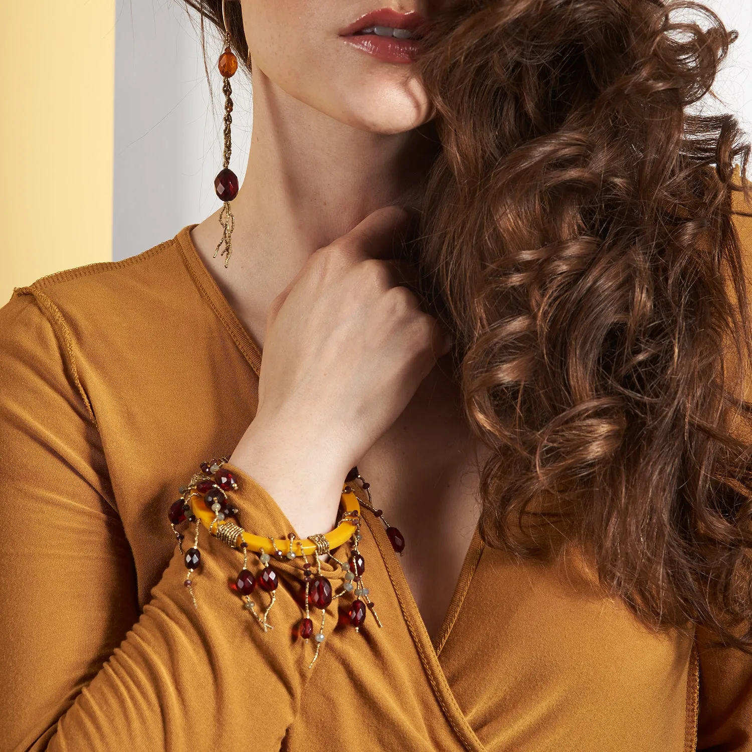 Flat Bangle Bracelet with Carved Cherry Amber Bakelite