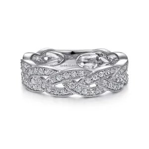 Gabriel & Co. Braided Diamond Stackable Ring in 14K White Gold