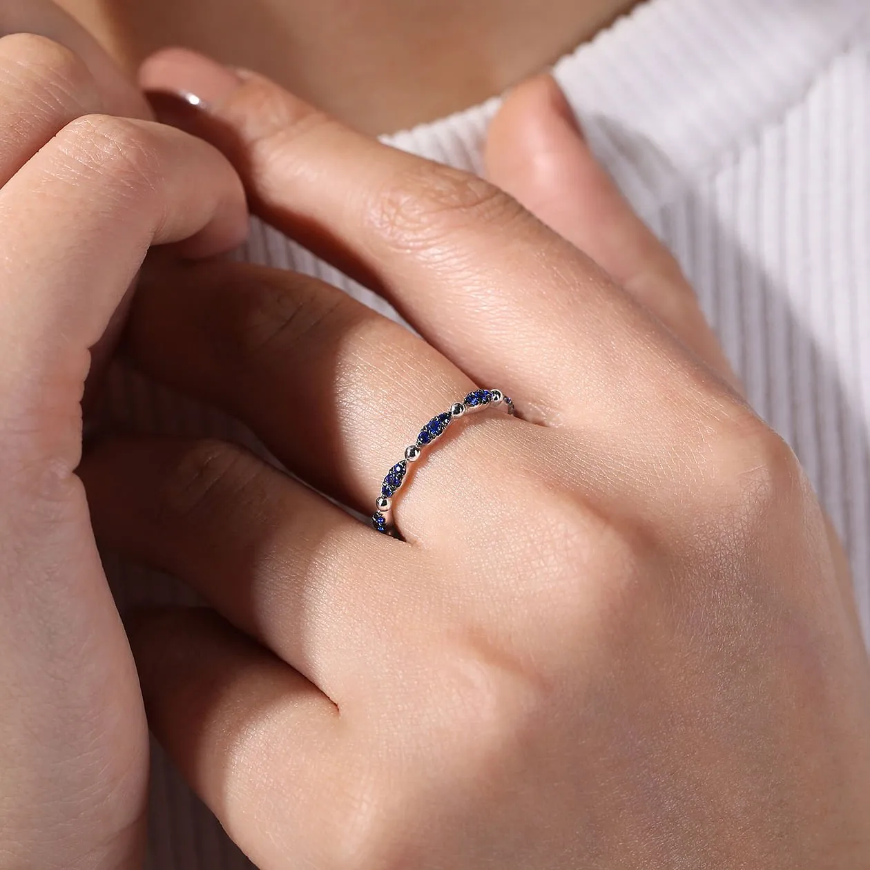 Gabriel & Co. Cluster Sapphire and Bujukan Ball Stackable Ring