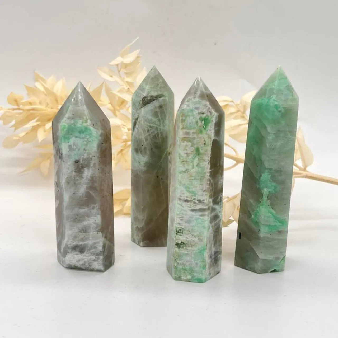 Garnierite Green Moonstone Crystal Tower Point Generator