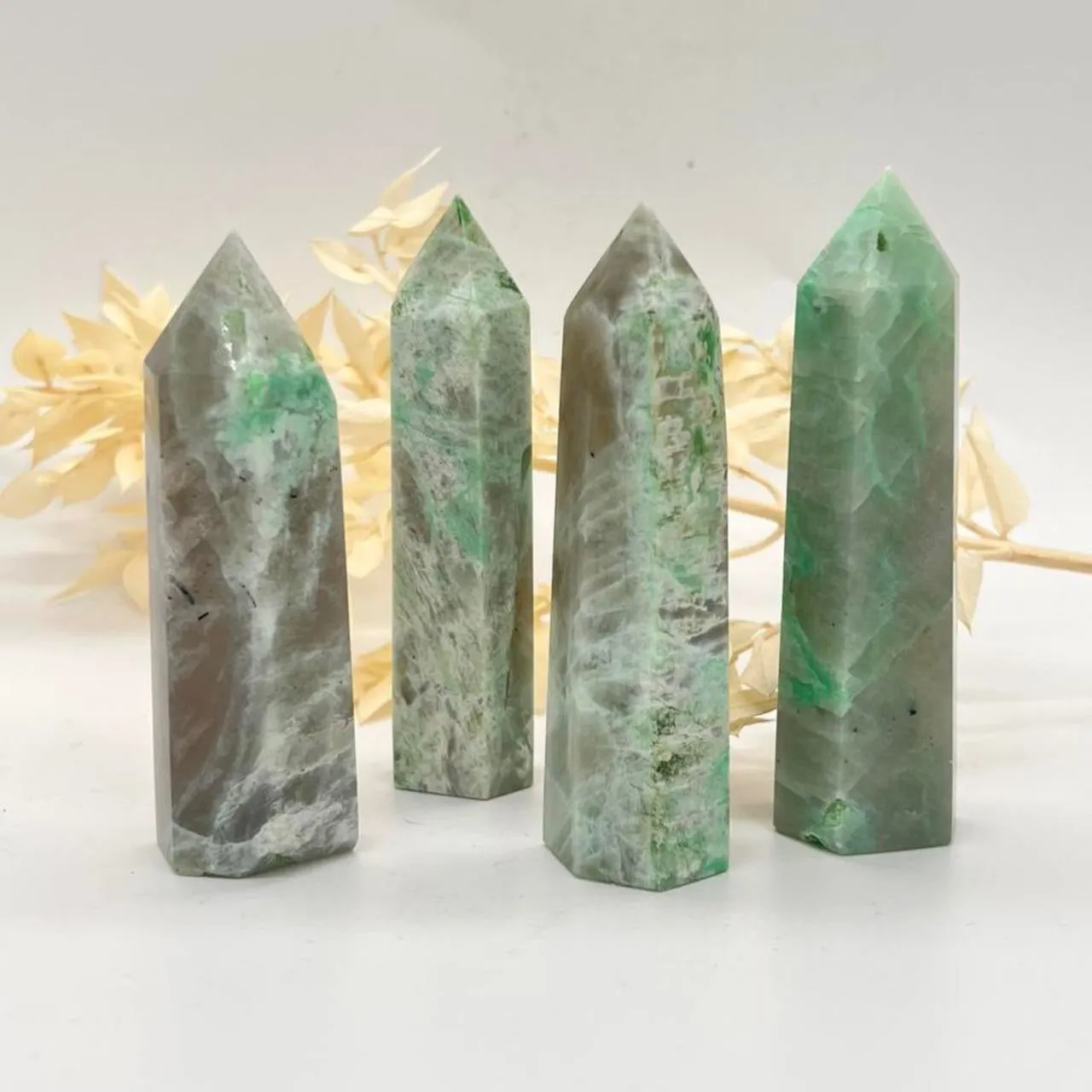 Garnierite Green Moonstone Crystal Tower Point Generator