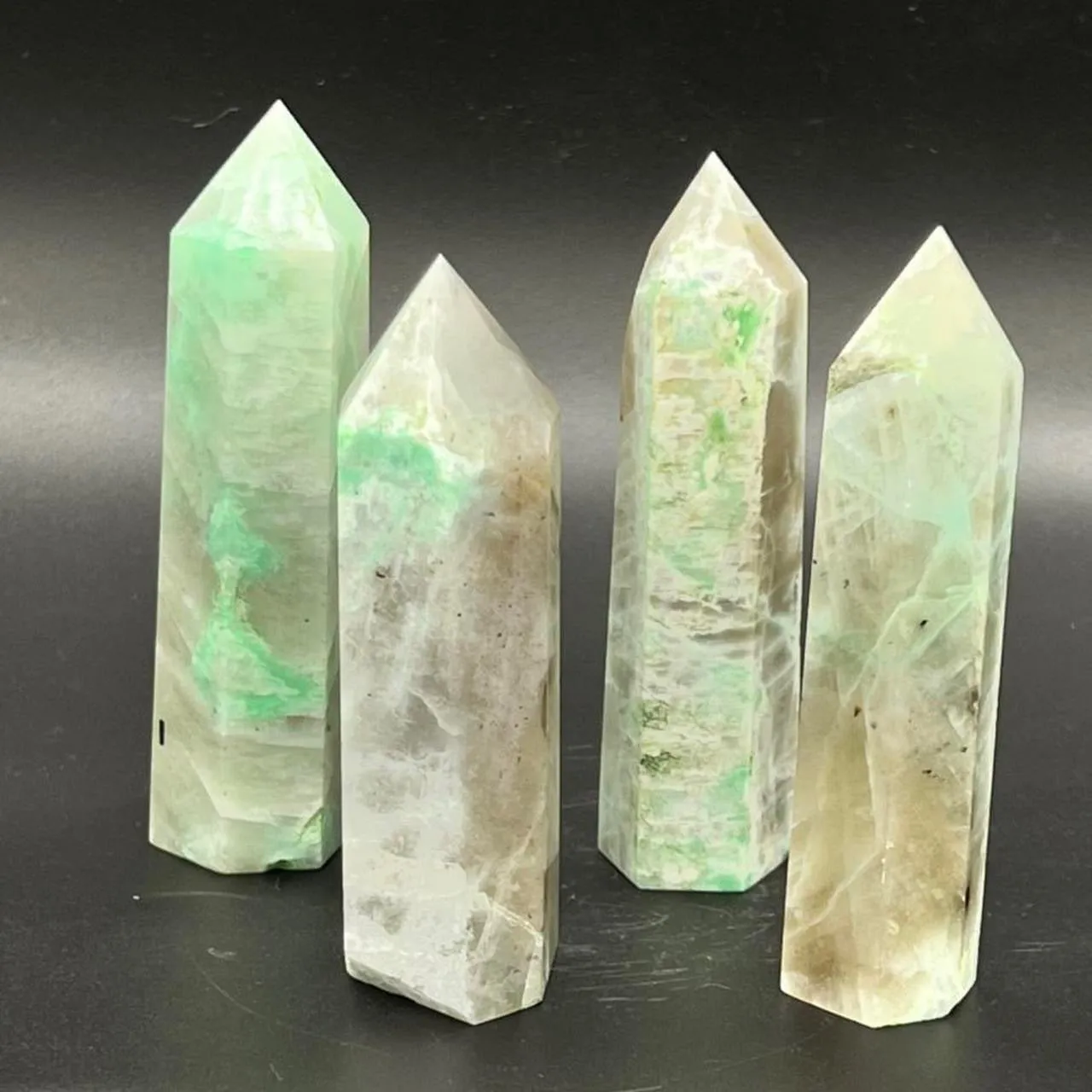 Garnierite Green Moonstone Crystal Tower Point Generator