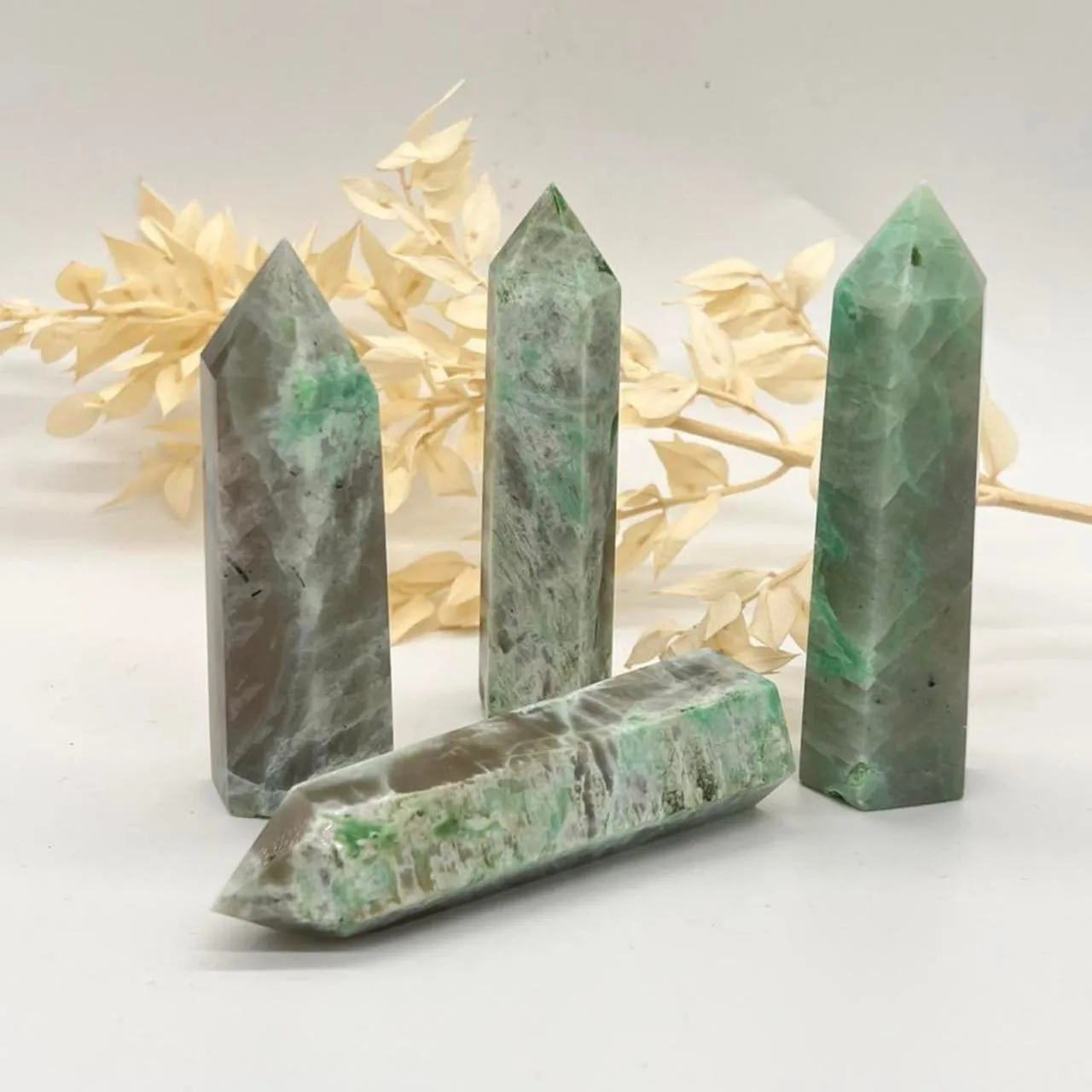 Garnierite Green Moonstone Crystal Tower Point Generator