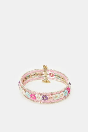 Girls Pink And Gold Embellished Cuff