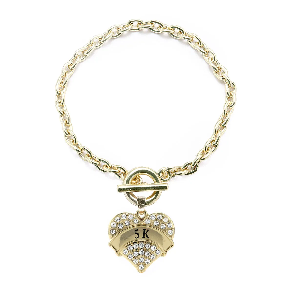 Gold 5k Runner Pave Heart Charm Toggle Bracelet