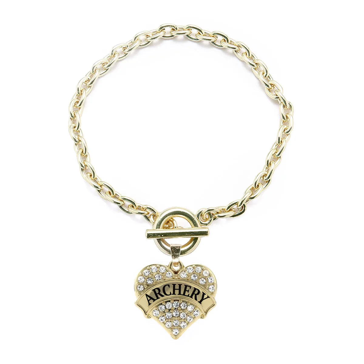 Gold Archery Pave Heart Charm Toggle Bracelet