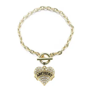 Gold Archery Pave Heart Charm Toggle Bracelet