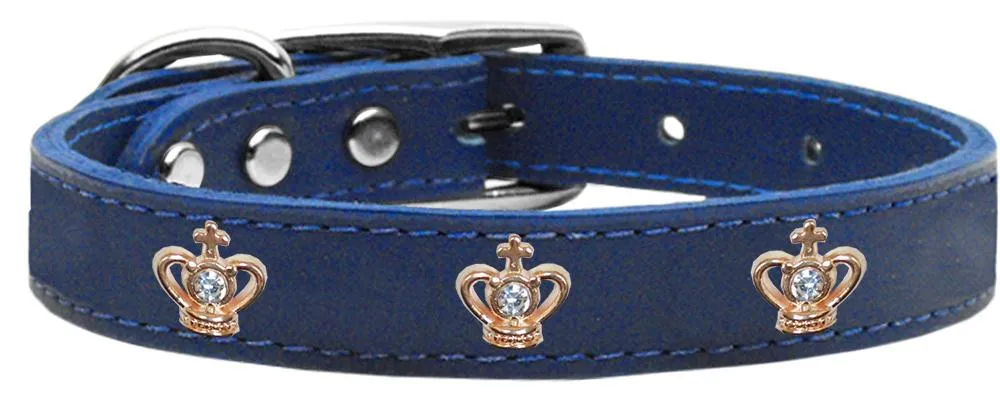 Gold Crown Widget Genuine Leather Dog Collar Blue 22