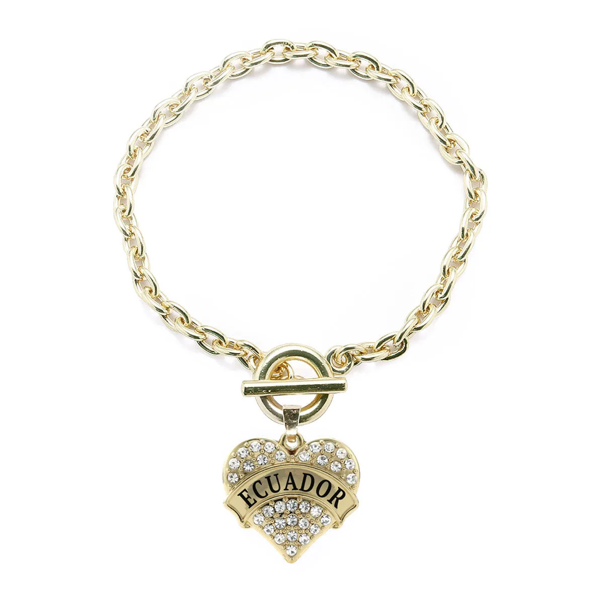 Gold Ecuador Pave Heart Charm Toggle Bracelet