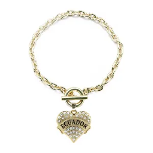 Gold Ecuador Pave Heart Charm Toggle Bracelet